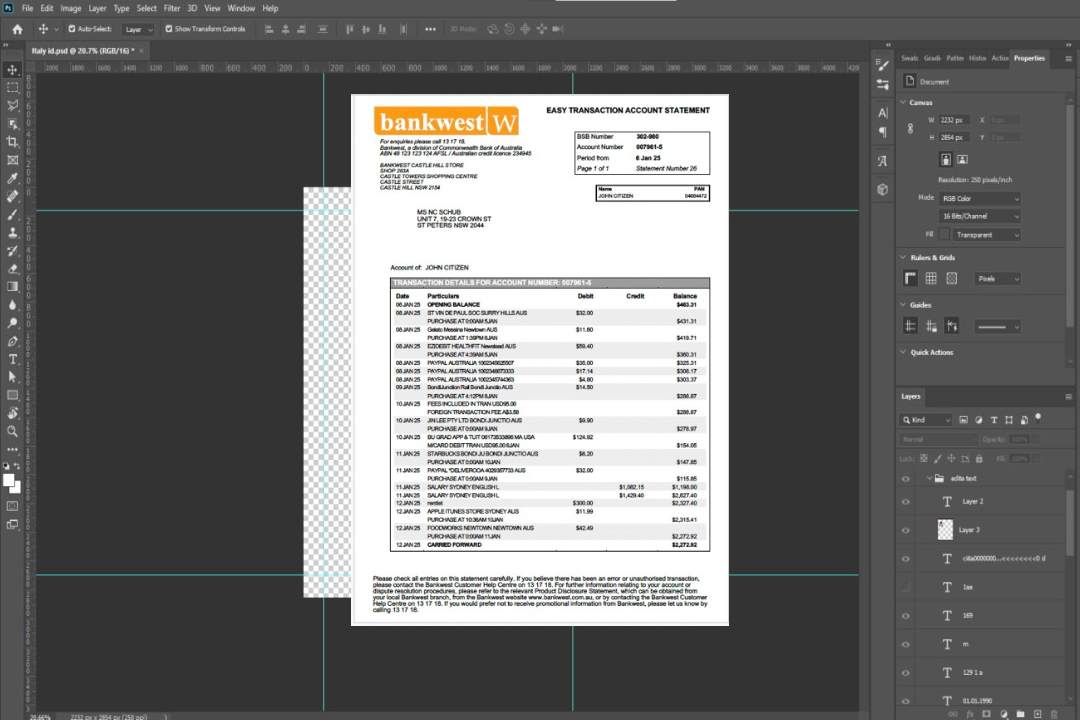 Modèle Word et PDF de relevé de compte Australia Bankwest template Modèle Word et PDF de relevé de compte Australia Bankwest template